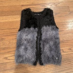 Super soft IKKS fuzzy sleeveless cardigan sweater